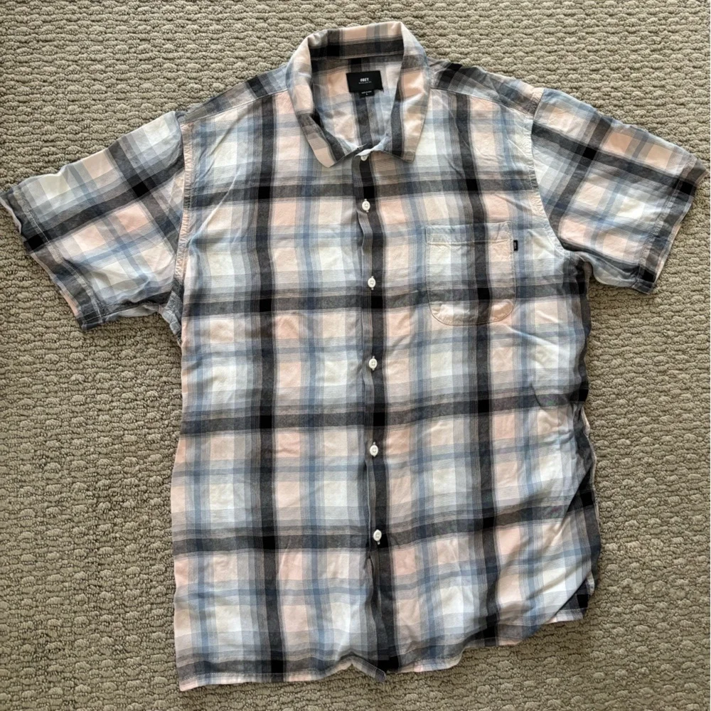 Obey Plaid Short Sleeve Button-Up Shirt - Picture 1 of 3
